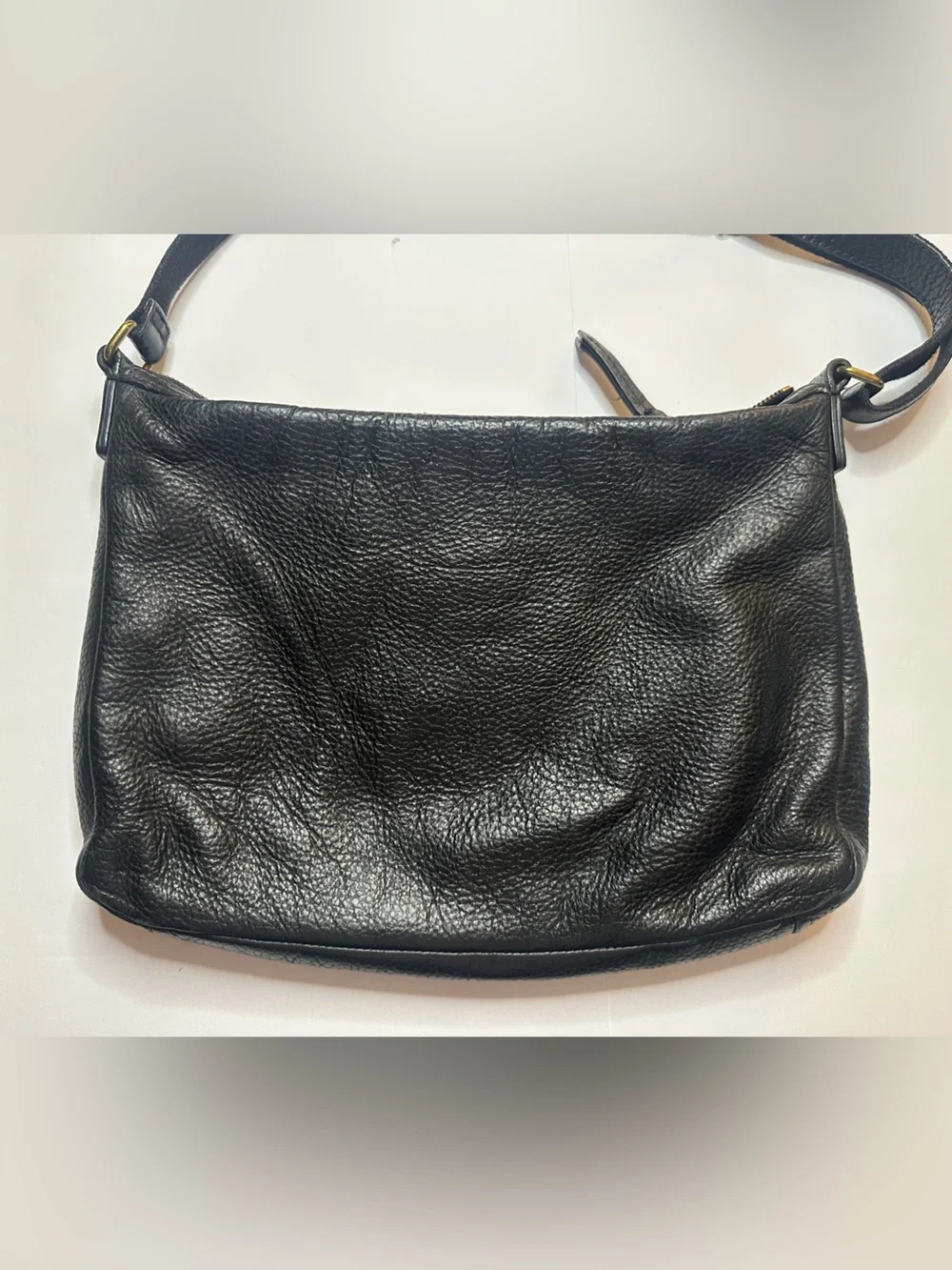Vintage Fossil Black Leather Gold Detail Crossbody Bag